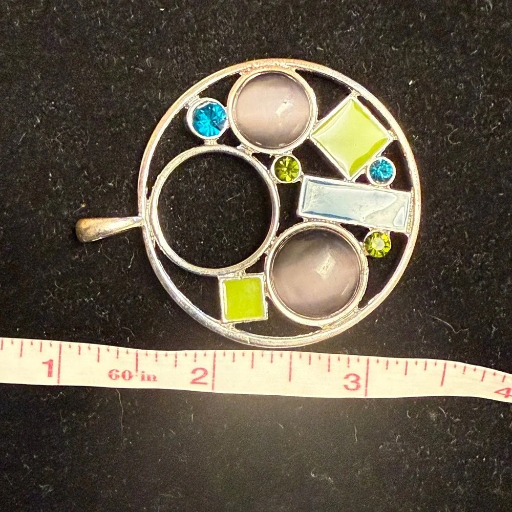 Geometric‎ Silver Tone Pendant Cats Eye Enamel Mixed Shapes Blue Green Grey 2